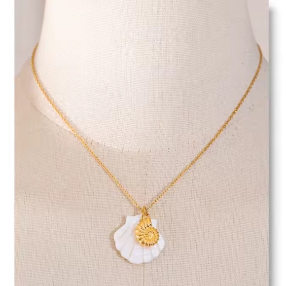 Ocean Gold Seashell White Shell 18K Gold Stainless Steel Waterproof Necklace - Picture 8 of 8